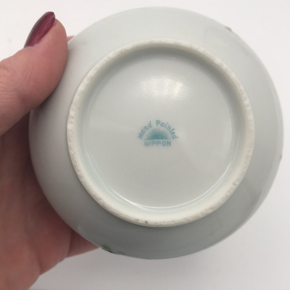 Antique Nippon 4-Pc Dresser/Vanity Set Tray, Vase/Hat Pin, Hair Receiver, Powder - Picture 7 of 11